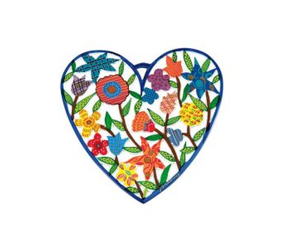 Flowers Design Painted Metal Wall Hanging by Emanuel - Heart Shape