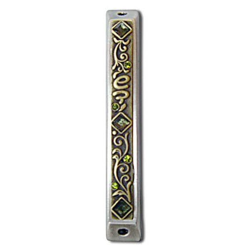 Flowing Design Mezuzah Case with Colored Stones