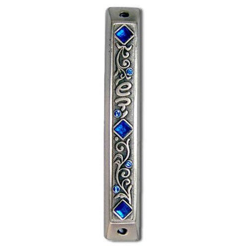 Flowing Design Mezuzah Case with Colored Stones