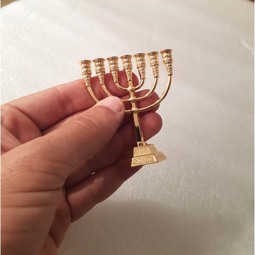 For Decoration, Miniature Seven Branch Menorah - Gold, 2.6