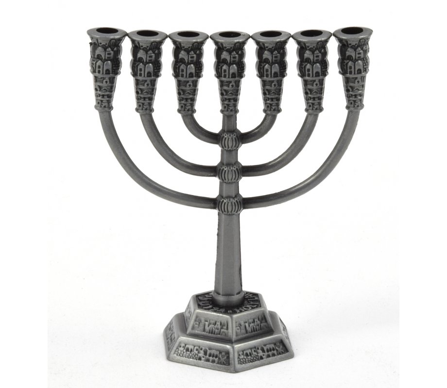 For Decoration, Miniature Seven Branch Menorah - Pewter 2.6 inches Height