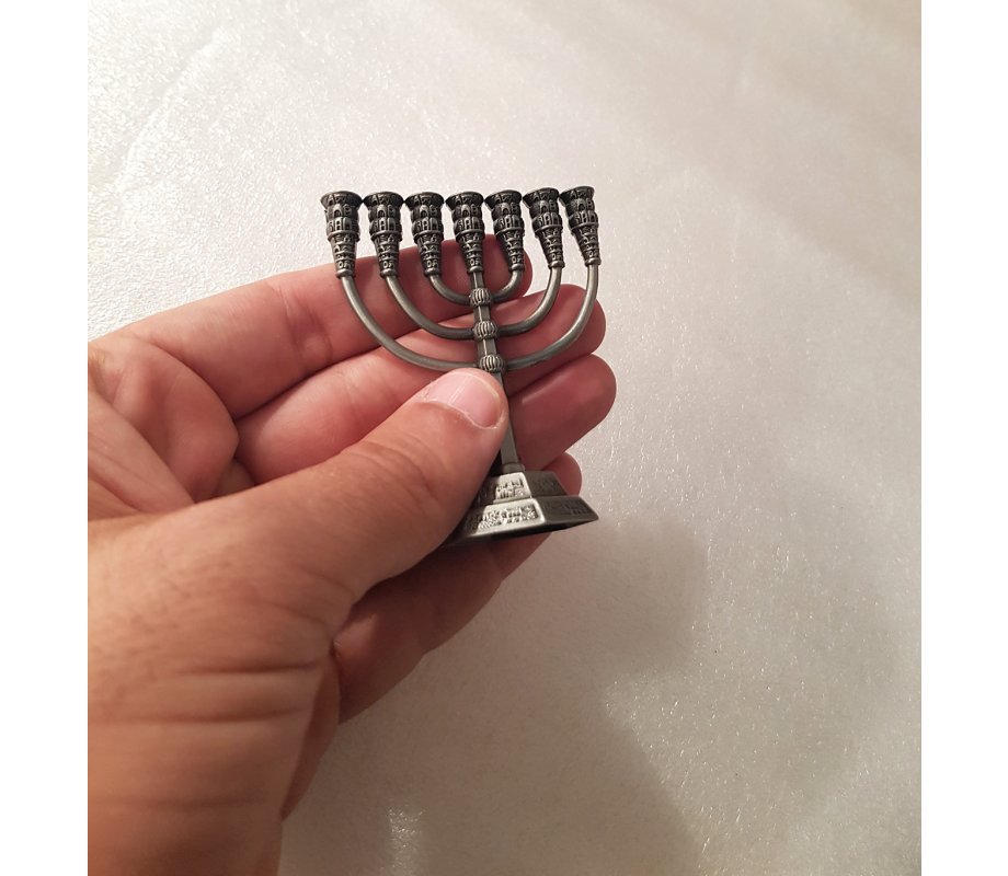 For Decoration, Miniature Seven Branch Menorah - Pewter 2.6 inches Height