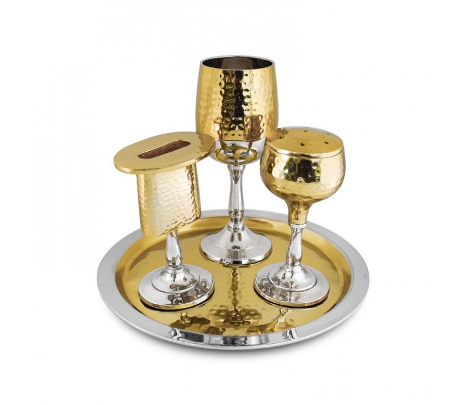 Four-Piece Havdalah Set - Hammered Gold Metal