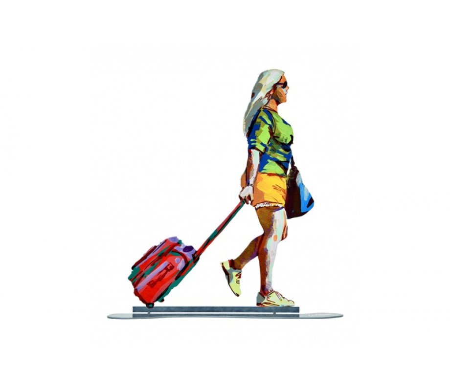 Free Standing Double Sided Urban Sculpture, Tourist with Red Trolley - David Gerstein