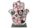 Free Standing Hamsa Sculpture with Red, Black and White Hearts - Dorit Judaica