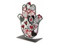 Free Standing Hamsa Sculpture with Red, Black and White Hearts - Dorit Judaica