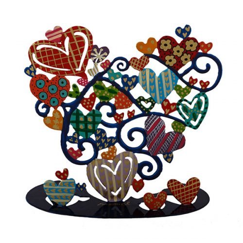 Free Standing Metal Table Sculpture, Colorful Heart Shapes - Yair Emanuel