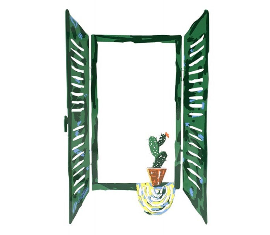 Free Standing Open Window Sculpture - Cactus in Plant Pot by David Gerstein