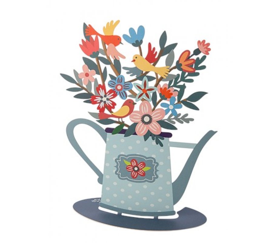 Free Standing Watering Can with Flowers and Birds- Dorit Judaica