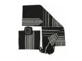 Gabrieli Handwoven Samuel Black Wool Tallit Set - White Stripes