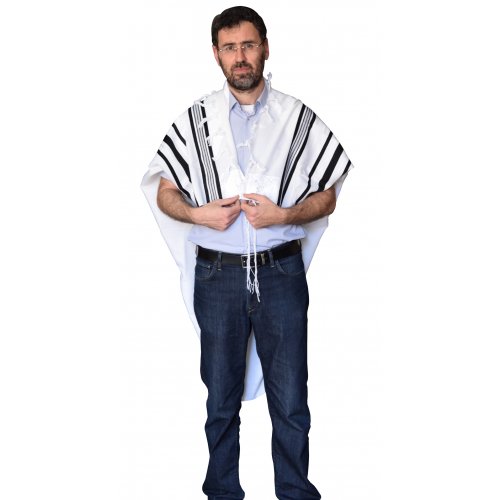 Gilboa Light Weight Wool Prayer Shawl Tallit by Talitnia - Black Stripes