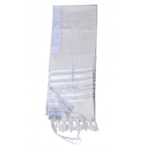 Gilboa Light Weight Wool Prayer Shawl Tallit by Talitnia - Silver Strips