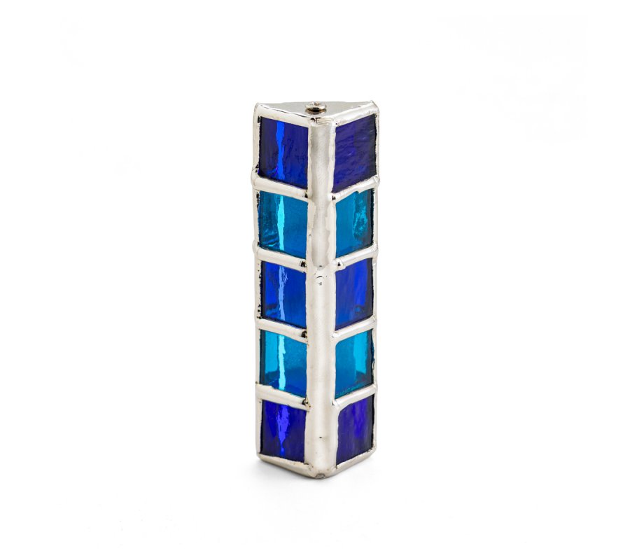 Glass Blue Tiles Design Israel Museum Metal Mezuzah Case - Small