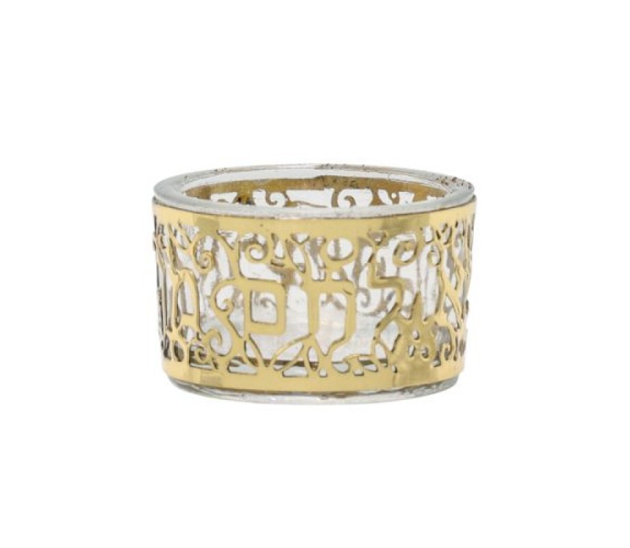 Glass Salt Dish with Metal Cutout Pomegranate Design, Gold Brass – Yair Emanuel