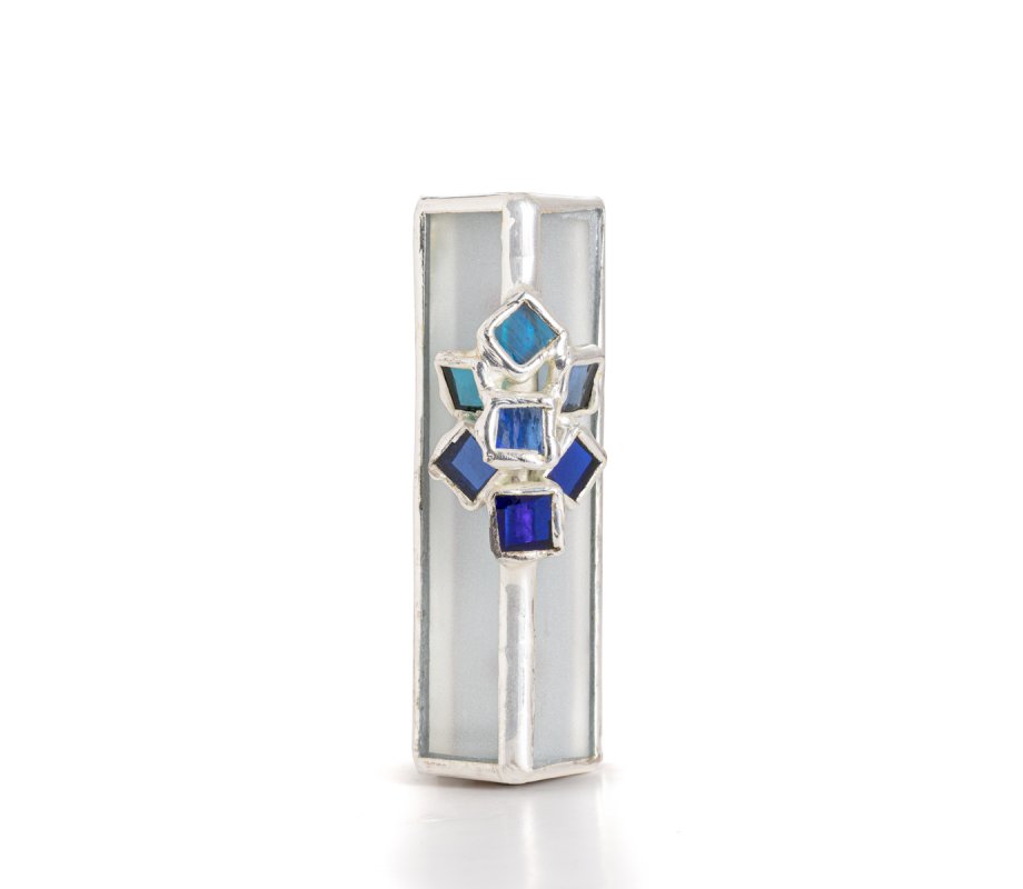 Glass and Metal Israel Museum Mezuzah Case - Blue Cluster