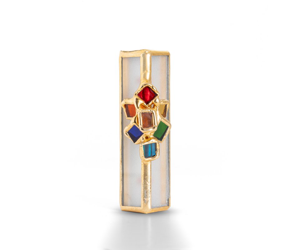 Glass and Metal Israel Museum Mezuzah Case - Colorful Cluster