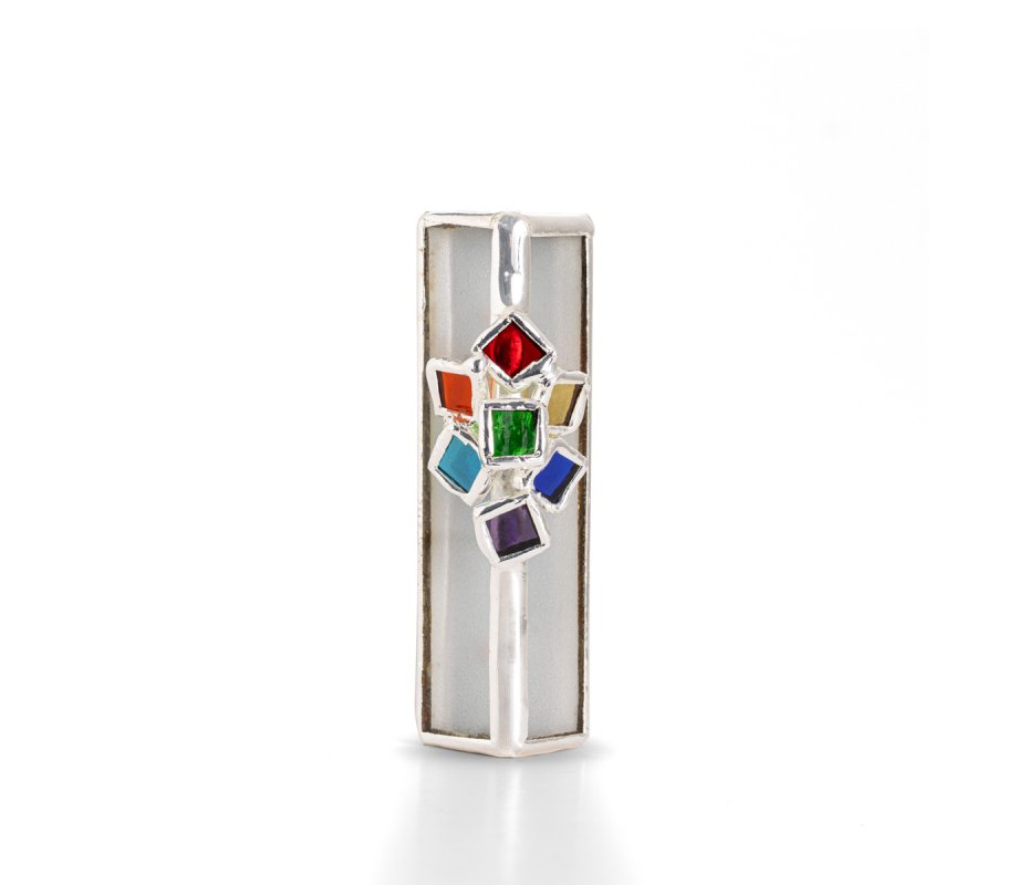 Glass and Metal Israel Museum Mezuzah Case - Colorful Cluster