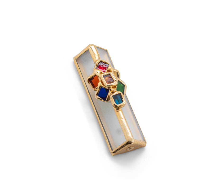 Glass and Metal Israel Museum Mezuzah Case - Colorful Cluster