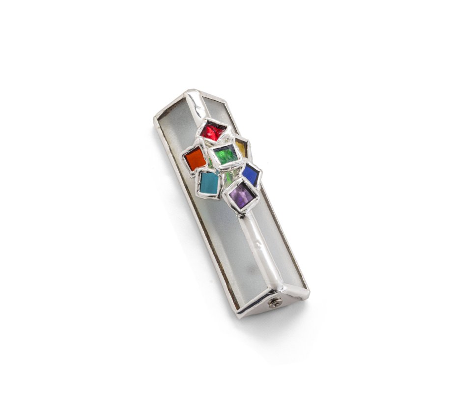Glass and Metal Israel Museum Mezuzah Case - Colorful Cluster