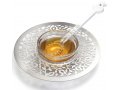 Glass and Stainless Steel Honey Dish with Spoon, Blessing Words - Dorit Judaica