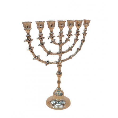 Gleaming Gold Brass, Seven Branch Decorative Menorah - 12.5