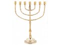 Gleaming Gold Brass Seven Branch Menorah, Bead Decoration - 15