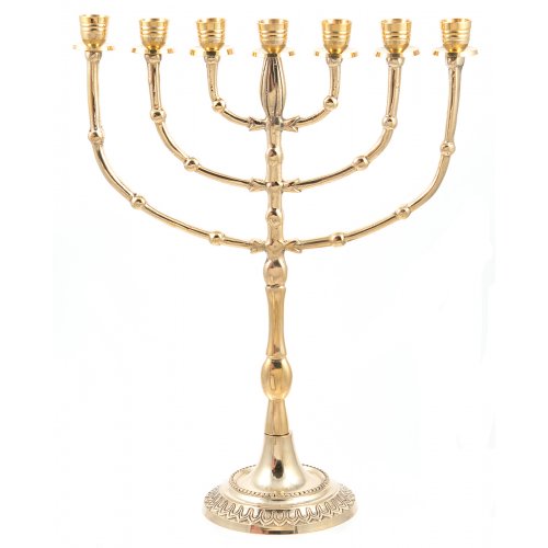 Gleaming Gold Brass Seven Branch Menorah, Bead Decoration - 15