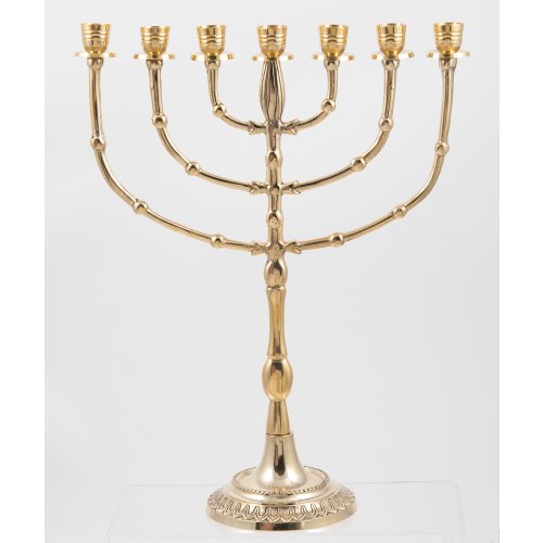 Gleaming Gold Brass Seven Branch Menorah, Bead Decoration - 15