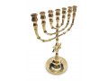 Gleaming Gold Brass Seven Branch Menorah, Decorative Star of David on Stem - 10