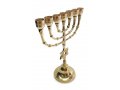 Gleaming Gold Brass Seven Branch Menorah, Decorative Star of David on Stem - 10