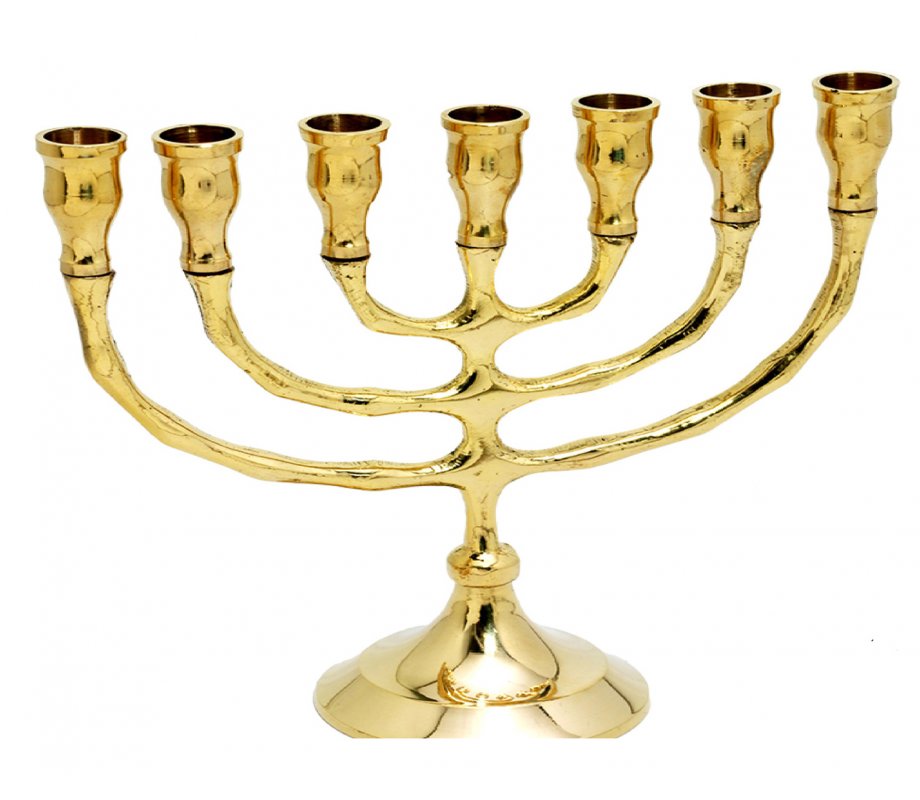 Gleaming Gold Brass Small Seven Branch Menorah - 6