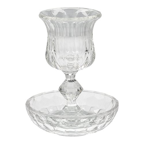 Gleaming Kiddush Cup and Tray - Crystal Glass with Decorative Stem Shape