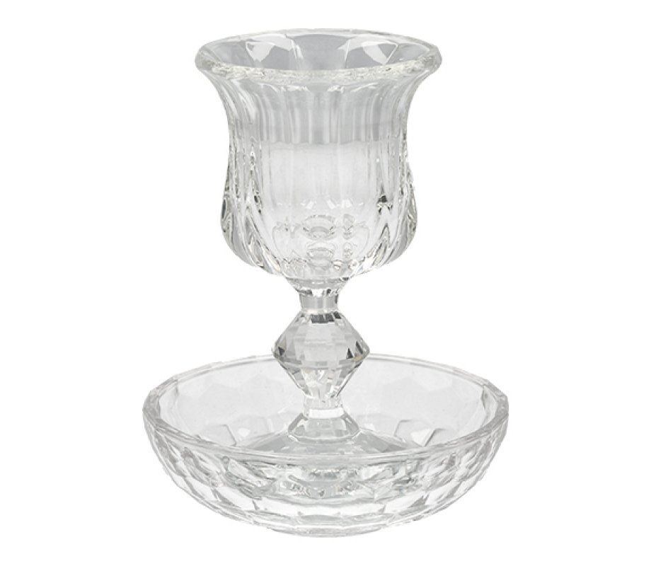 Gleaming Kiddush Cup and Tray - Crystal Glass with Decorative Stem Shape