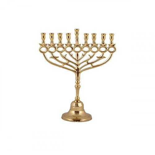 Gold Brass Hanukkah Menorah with Pomegranate Theme, 10