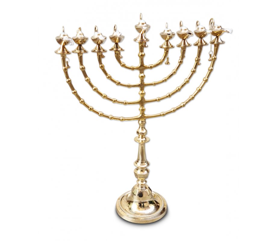 Gold Color Hanukkah Menorah with Decorative Aladdin Lamp, Extra Large - 22 Inches
