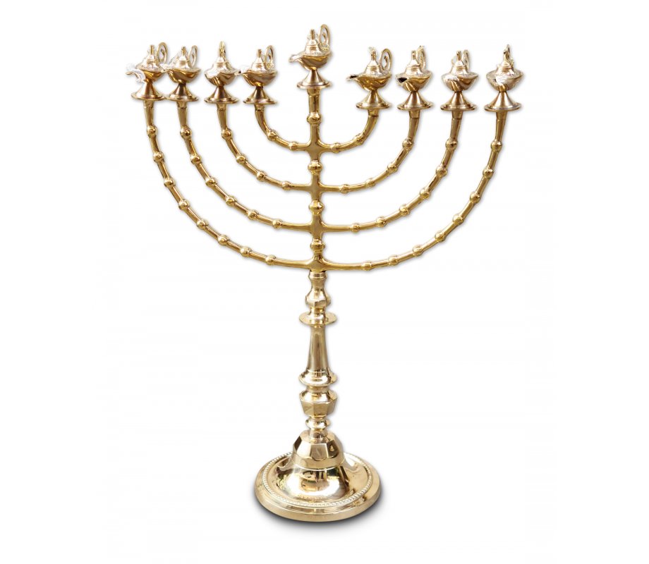 Gold Color Hanukkah Menorah with Decorative Aladdin Lamp, Extra Large - 22 Inches