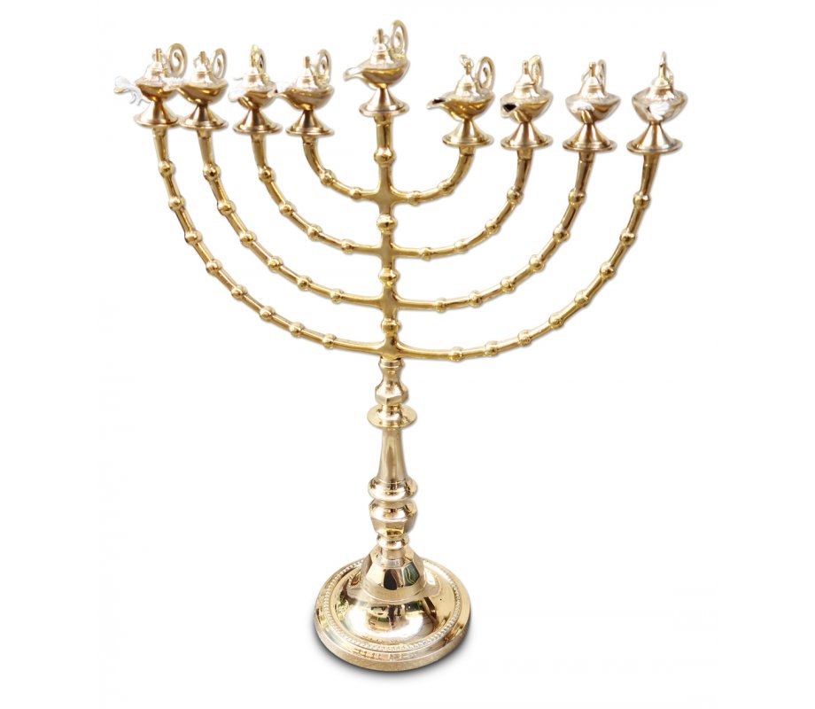Gold Color Hanukkah Menorah with Decorative Aladdin Lamp, Extra Large - 22 Inches