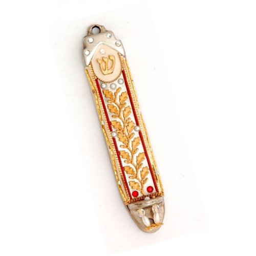 Gold Color Leaf Mezuzah Case - Ester Shahaf