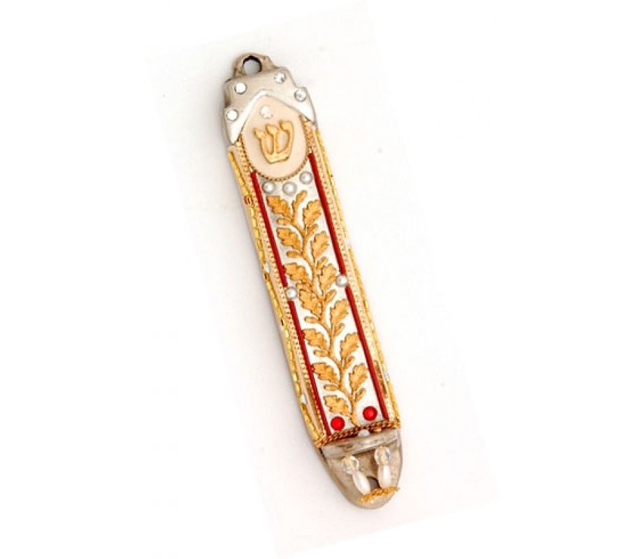 Gold Color Leaf Mezuzah Case - Ester Shahaf