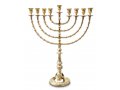 Gold Colored Brass Hanukkah Menorah Traditional Beaded Design, Extra Large - 22 Inches