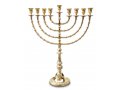 Gold Colored Brass Hanukkah Menorah Traditional Beaded Design, Extra Large - 22 Inches