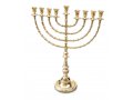 Gold Colored Brass Hanukkah Menorah Traditional Beaded Design, Extra Large - 22 Inches