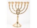 Gold Colored Brass Seven Branch Menorah, Framed Star of David  10