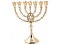 Gold Colored Brass Seven Branch Menorah, Framed Star of David  10