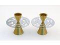 Gold Contemporary Candlesticks, Shabbat Shalom Disc - Avner Agayof