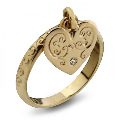 Gold Kabbalah Ring, Hanging Heart with Diamond, for Love and Matchmaking  HaAri