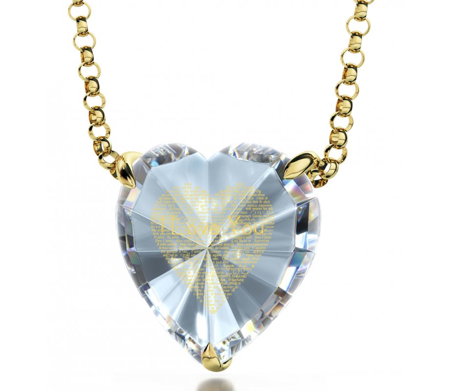 Gold Plate I Love You Heart Swarovski Necklace by Nano
