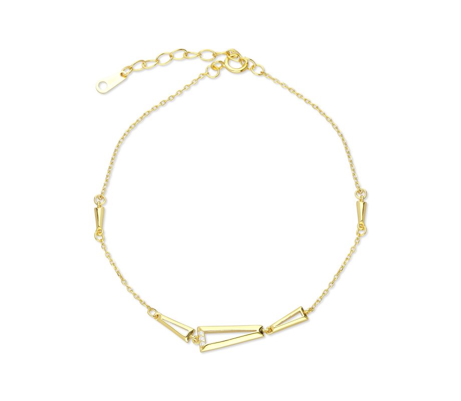 Gold Plated Sterling Silver Bracelet – Decorative Geometric Triangles with Zircons