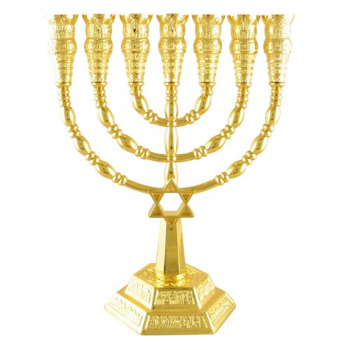 Gold Seven-Branch Menorah, Jerusalem Images and Star of David - 9.4