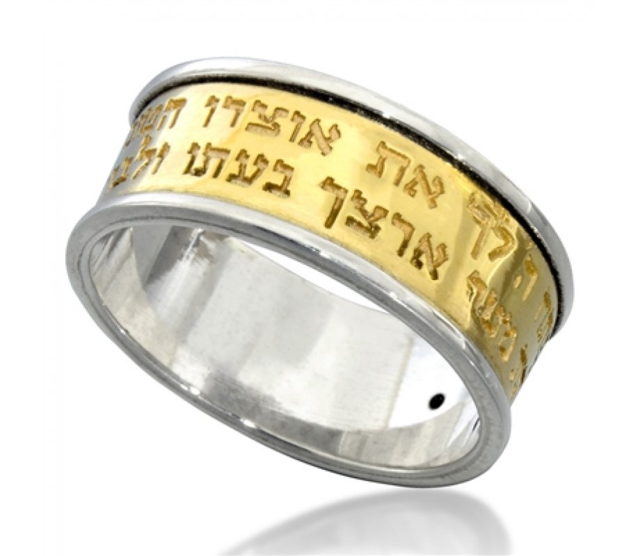 Gold and Silver Ring with Black Diamond and Prayer for Abundant Blessings - Ha'Ari